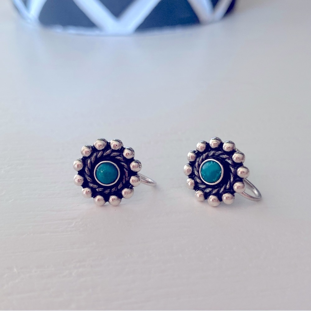 Old Pawn Vintage Sterling Silver turquoise screw back Native American earrings